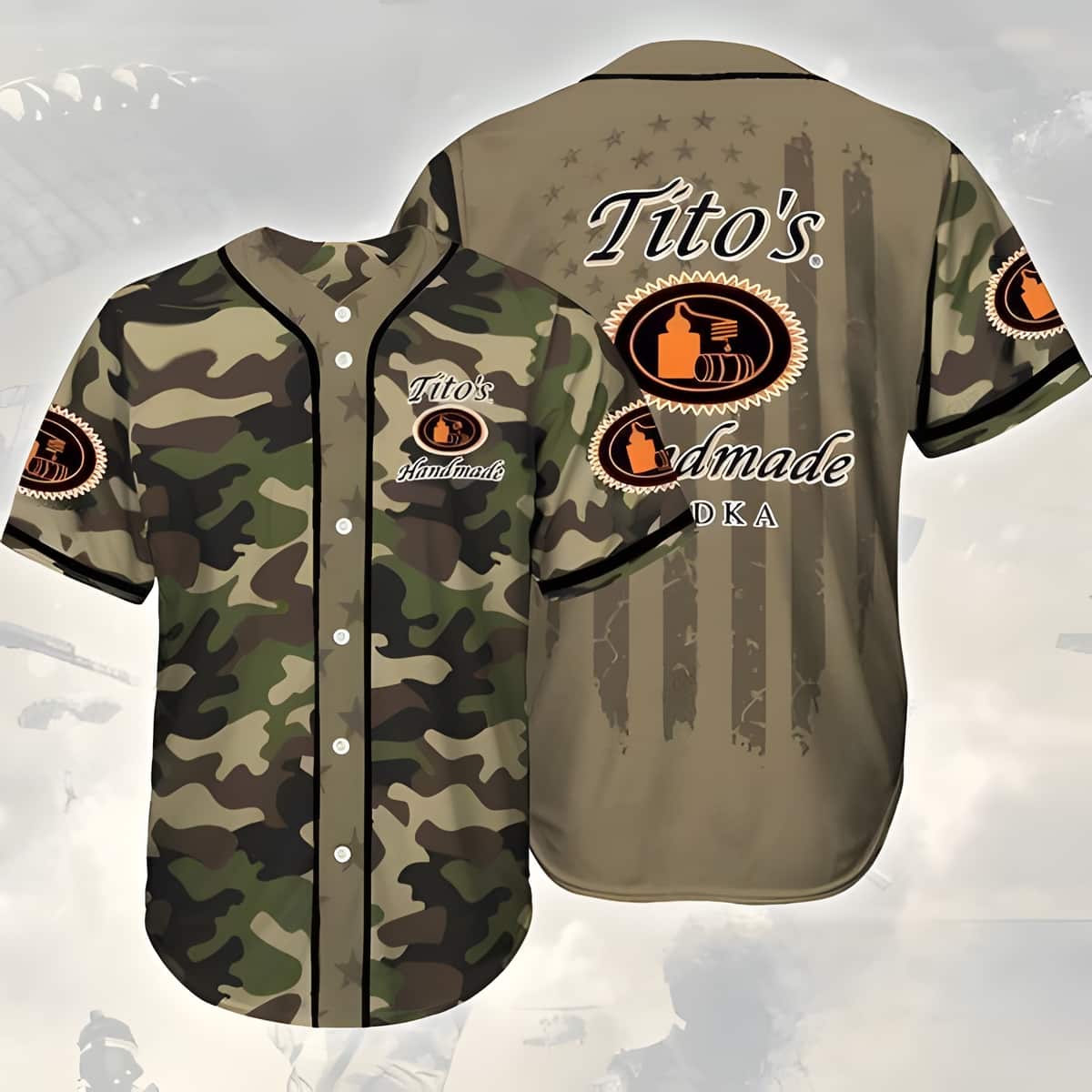 Camouflage Green Brown Tito's Vodka Baseball Jersey Gift For Sporty Husband Camouflage Green Brown Tito's Vodka Baseball Jersey Gift For Sporty Husband