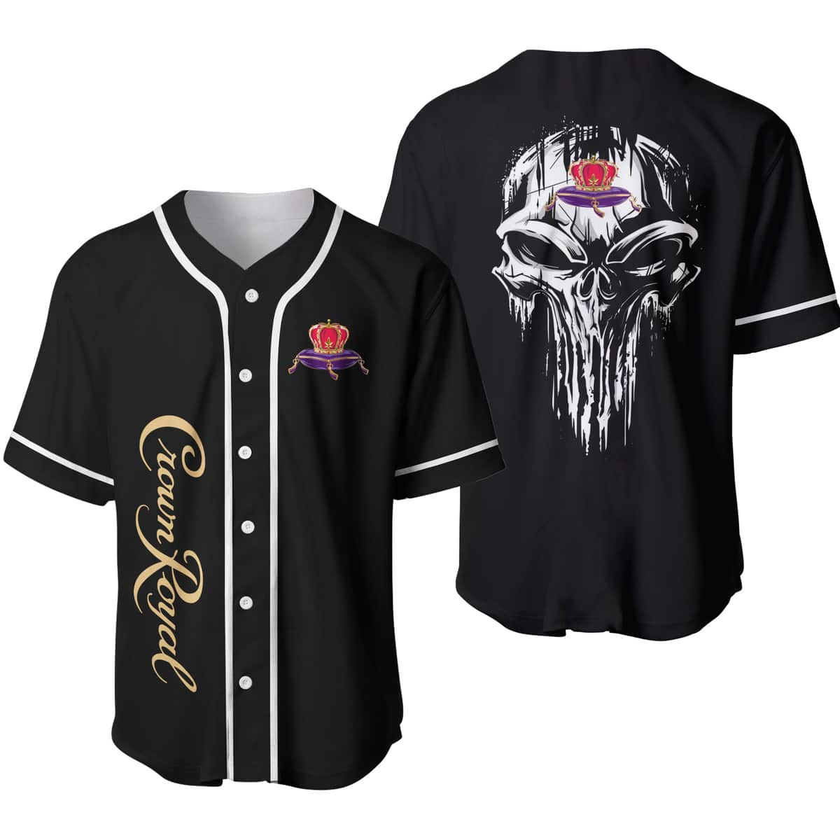 White Skull Crown Royal Baseball Jersey Whisky Gift For Him