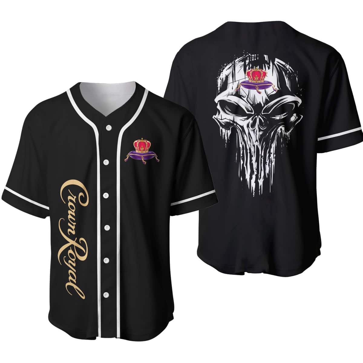 White Skull Crown Royal Baseball Jersey Whisky Gift For Him White Skull Crown Royal Baseball Jersey Whisky Gift For Him