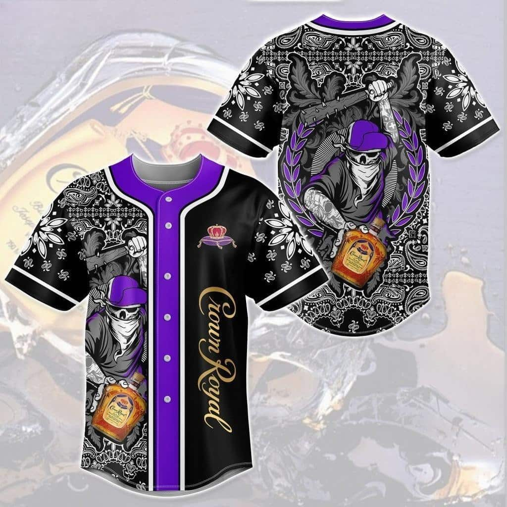 Crown Royal Whisky Baseball Jersey Swag Skull All Over Print Mandala Pattern