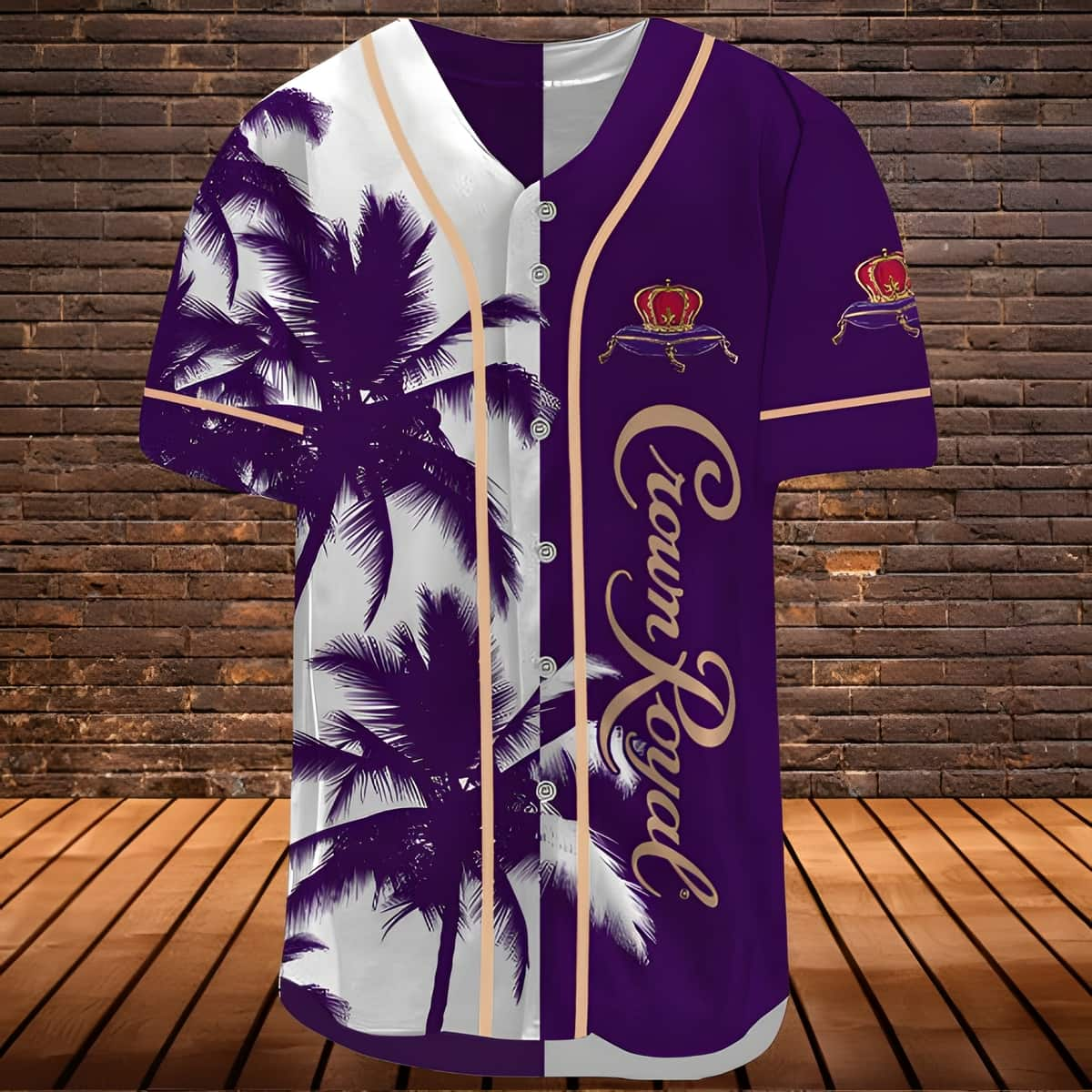 Vintage Crown Royal Baseball Jersey Palm Trees Pattern Gift For Sport Dad