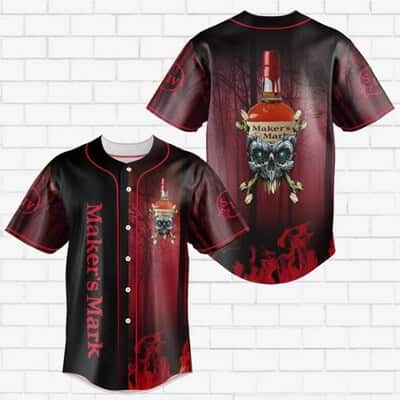Maker's Mark Skull Baseball Jersey Fire Pattern Gift For Whiskey Lovers Maker's Mark Skull Baseball Jersey Fire Pattern Gift For Whiskey Lovers