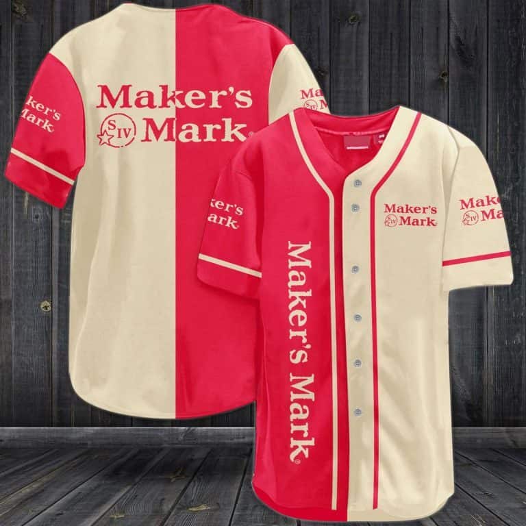 Maker's Mark Baseball Jersey Red And Beige Split Gift For Whiskey Fans Maker's Mark Baseball Jersey Red And Beige Split Gift For Whiskey Fans