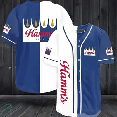 White - Blue Hamm's Beer Baseball Jersey Baseball Fans Gift White - Blue Hamm's Beer Baseball Jersey Baseball Fans Gift
