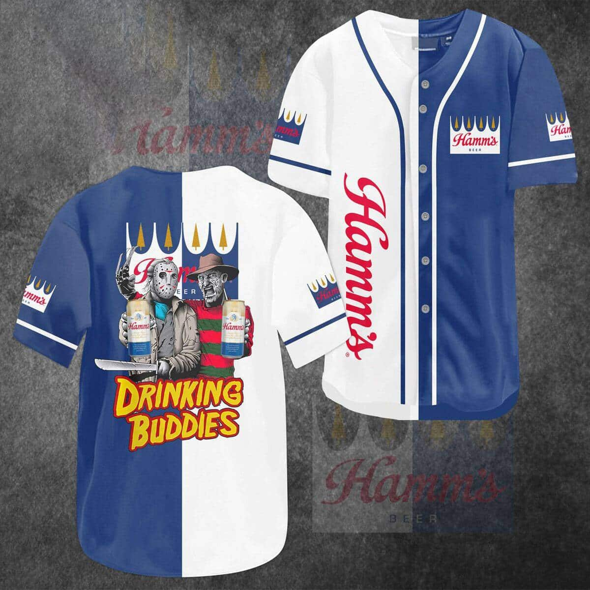 Drinking Buddies Hamm’s Beer Baseball Jersey Jason Voorhees And Freddy Krueger