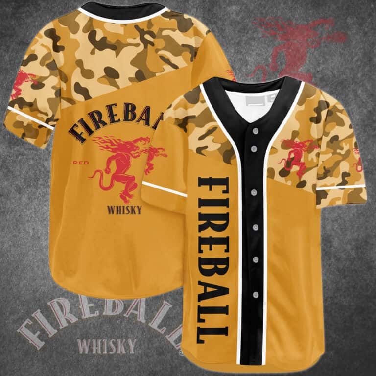 Classic Camouflage Fireball Baseball Jersey Gift For Whisky Lovers Classic Camouflage Fireball Baseball Jersey Gift For Whisky Lovers