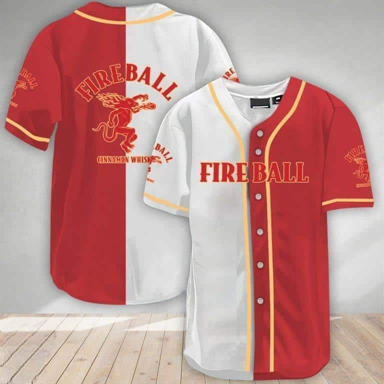 White And Red Split Fireball Whisky Baseball Jersey Sport Gift For Best Friend