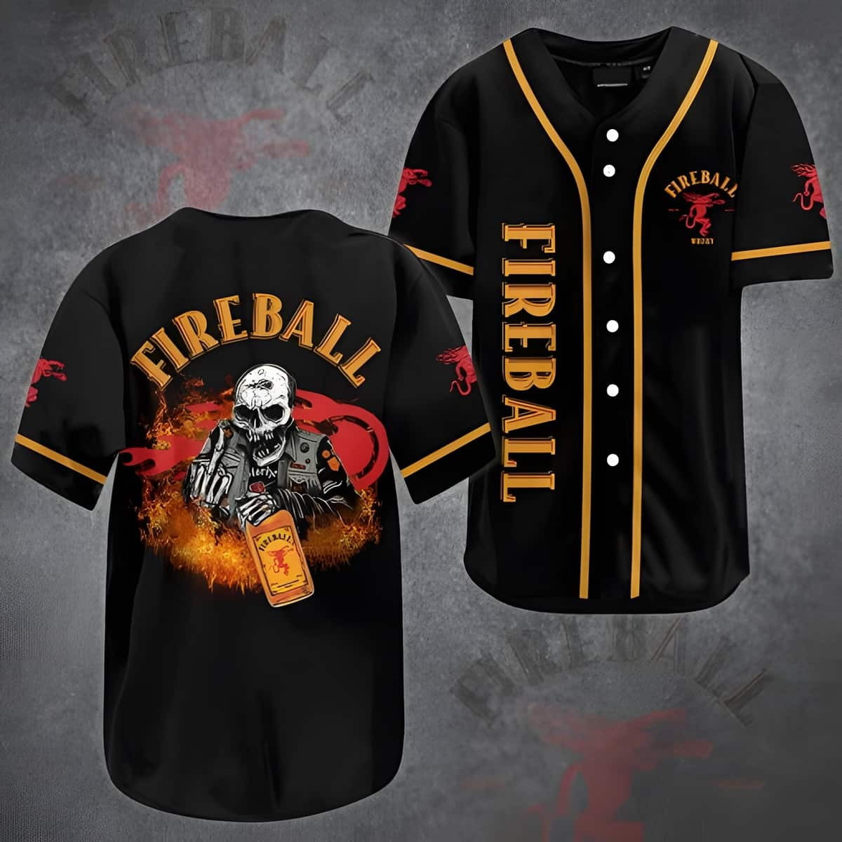 Skull With Fireball Baseball Jersey Gift For Whisky Lovers