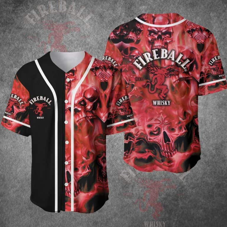 Fireball Baseball Jersey Fire Skull Pattern Gift For Whisky Lovers