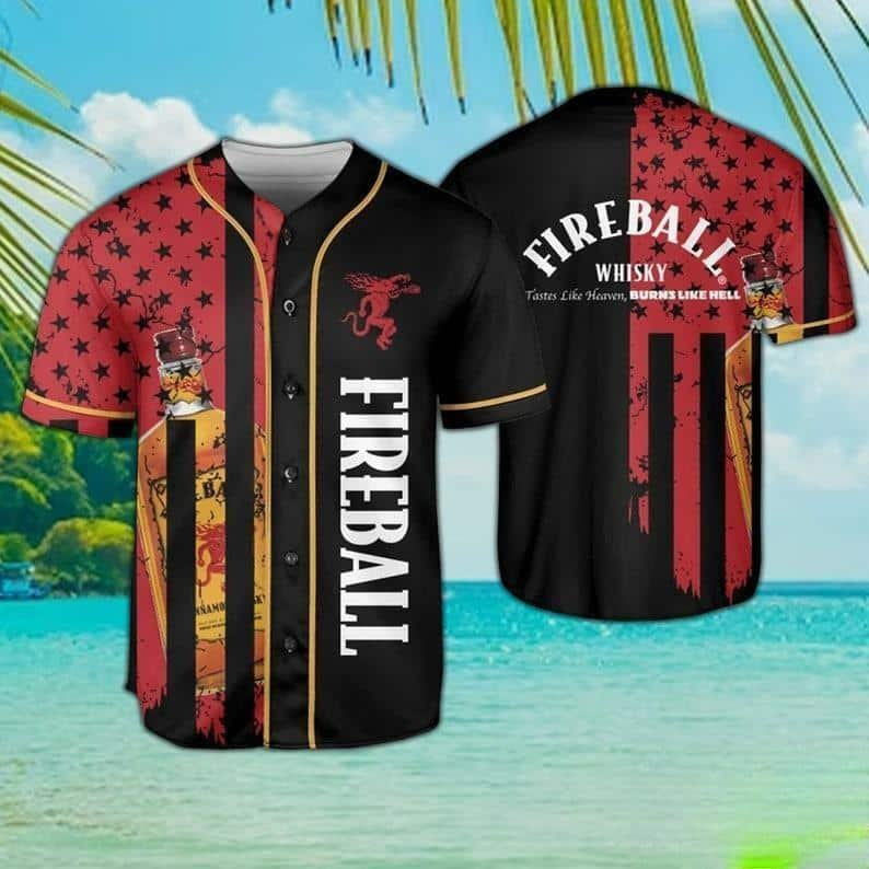 Fireball US Baseball Jersey Gift For Whisky Lovers Tastes Like Heaven Burns Like Hell