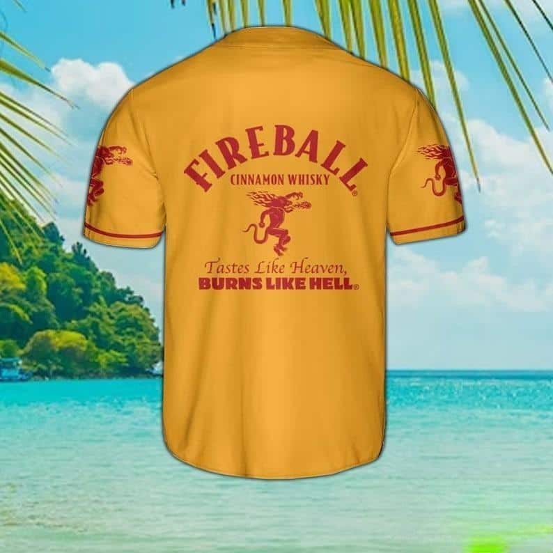 Yellow Fireball Cinnamon Whisky Baseball Jersey Tastes Like Heaven Burns Like Hell Yellow Fireball Cinnamon Whisky Baseball Jersey Tastes Like Heaven Burns Like Hell