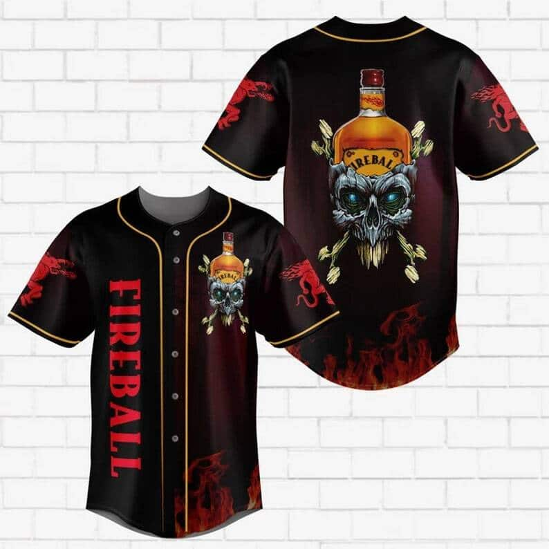 Fireball Skull Baseball Jersey Fire Pattern Gift For Sport Dad