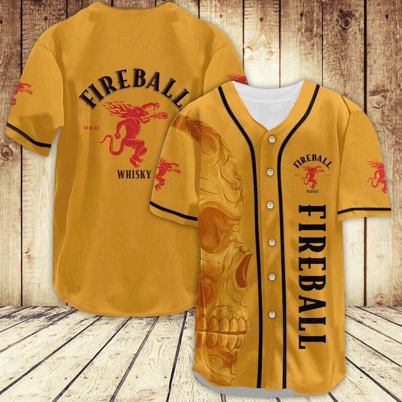 Skull With Fireball Baseball Jersey Whisky Lovers Gift