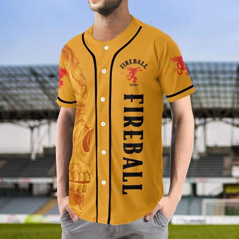 Skull With Fireball Baseball Jersey Whisky Lovers Gift Skull With Fireball Baseball Jersey Whisky Lovers Gift