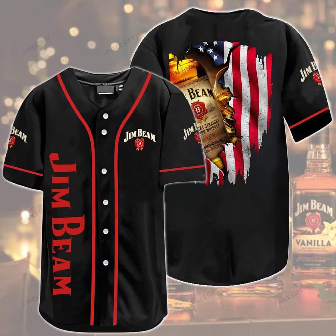 Jim Beam Baseball Jersey US Flag Gift For Whiskey Lovers Jim Beam Baseball Jersey US Flag Gift For Whiskey Lovers