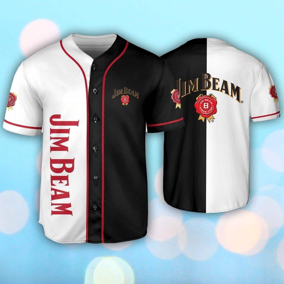 Black And White Split Jim Beam Baseball Jersey Gift For Whiskey Lovers Black And White Split Jim Beam Baseball Jersey Gift For Whiskey Lovers