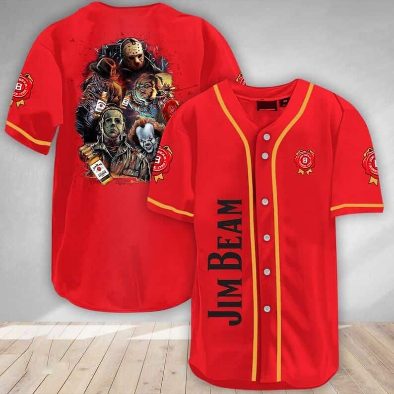 Michael Myers It Jason Voorhees Freddy Krueger Chucky Jim Beam Whiskey Baseball Jersey Michael Myers It Jason Voorhees Freddy Krueger Chucky Jim Beam Whiskey Baseball Jersey
