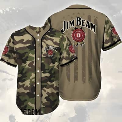 Camouflage Green Brown Jim Beam Baseball Jersey Gift For Whiskey Lovers