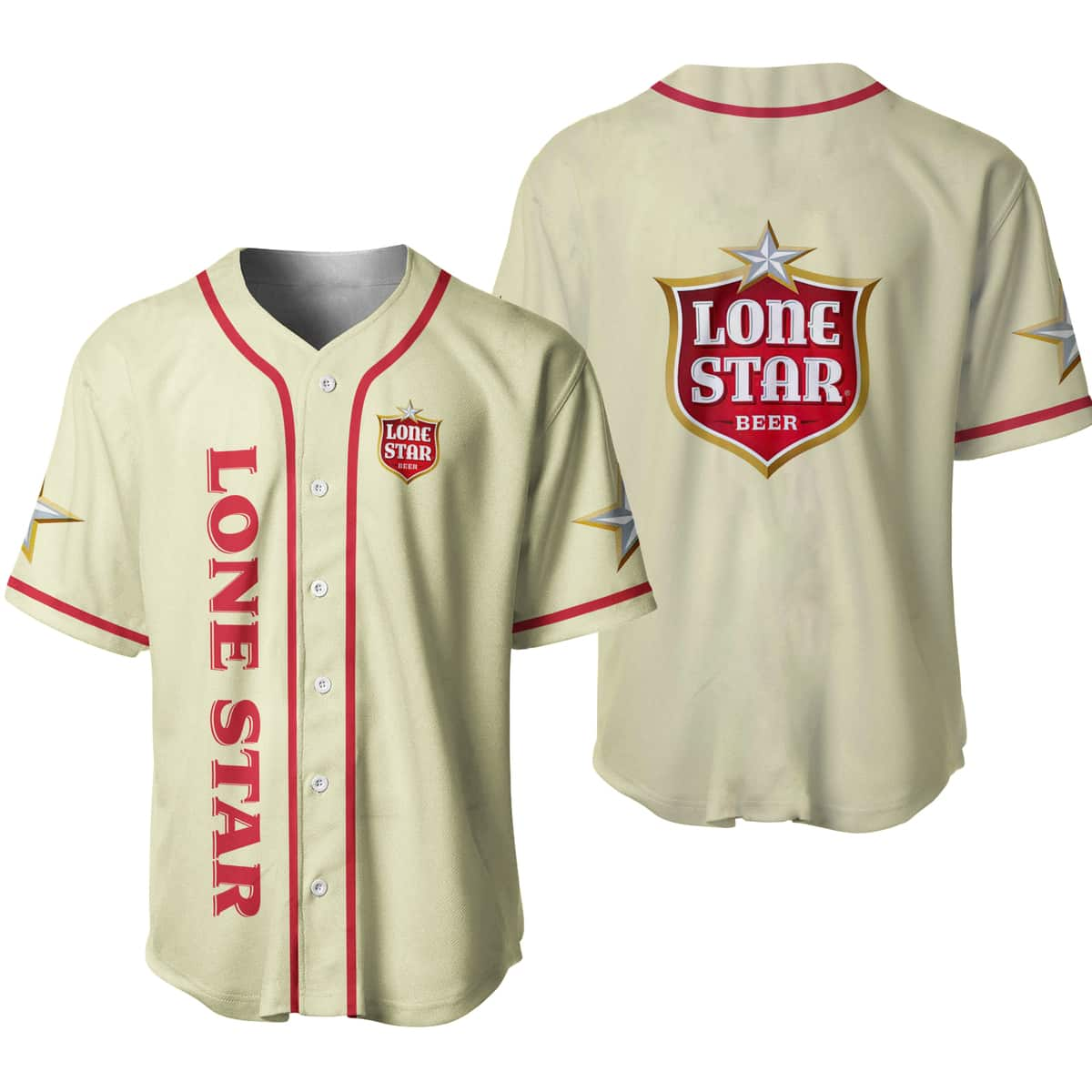 BEIGE Lone Star Beer Baseball Jersey Gift For Sport Dad