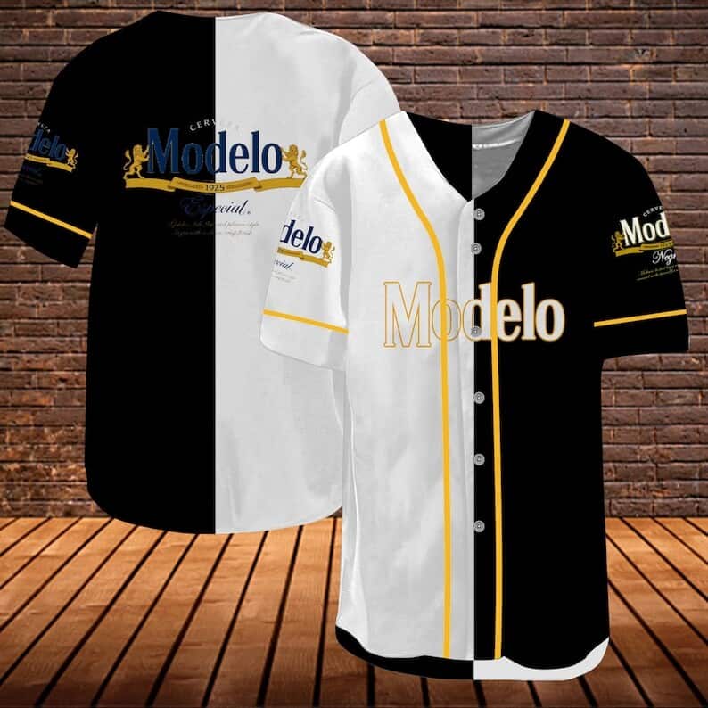 Black White Split Modelo Especial Beer Baseball Jersey Black White Split Modelo Especial Beer Baseball Jersey
