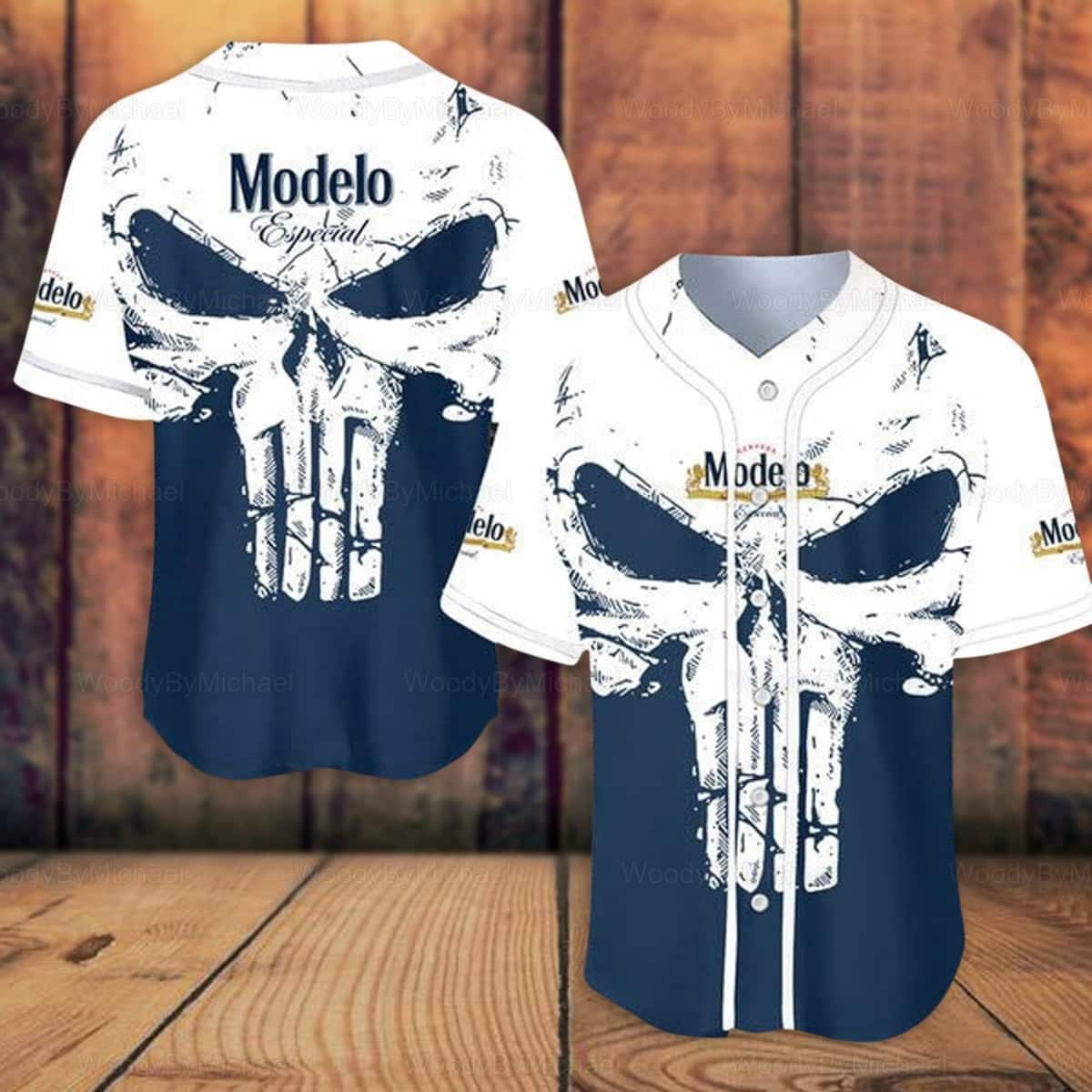 White Skull With Modelo Baseball Jersey Birthday Gift For Beer Lovers