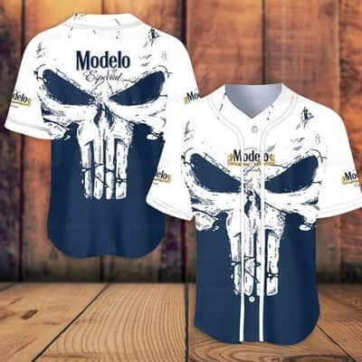 White Skull With Modelo Baseball Jersey Birthday Gift For Beer Lovers White Skull With Modelo Baseball Jersey Birthday Gift For Beer Lovers