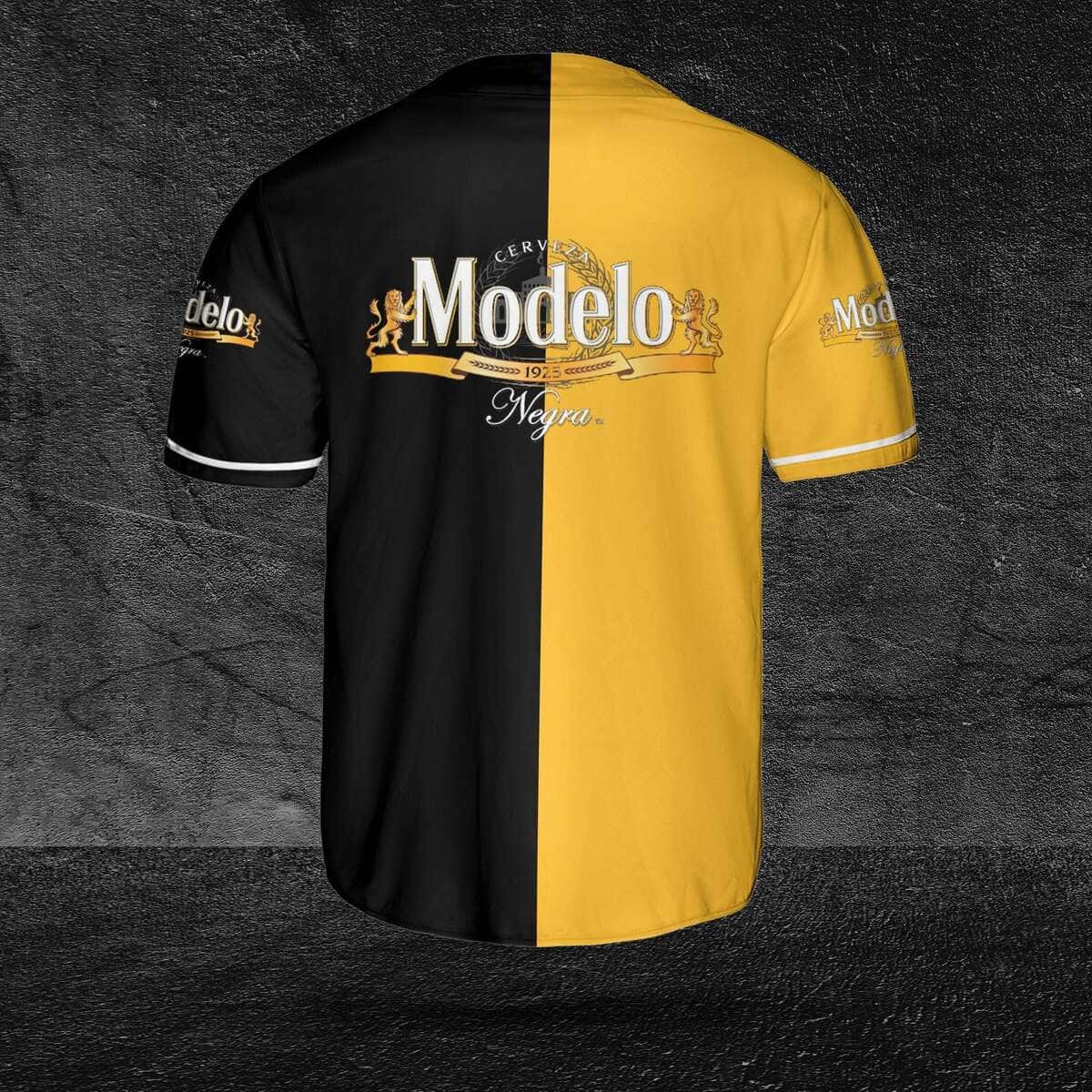 Yellow And Black Split Modelo Baseball Jersey Gift For Beer Lovers Yellow And Black Split Modelo Baseball Jersey Gift For Beer Lovers