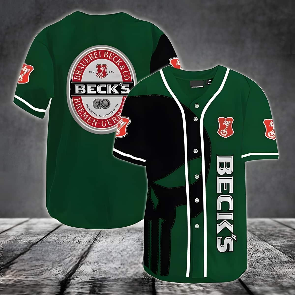 Black Skull Beck's Beer Baseball Jersey Gift For Sporty Husband