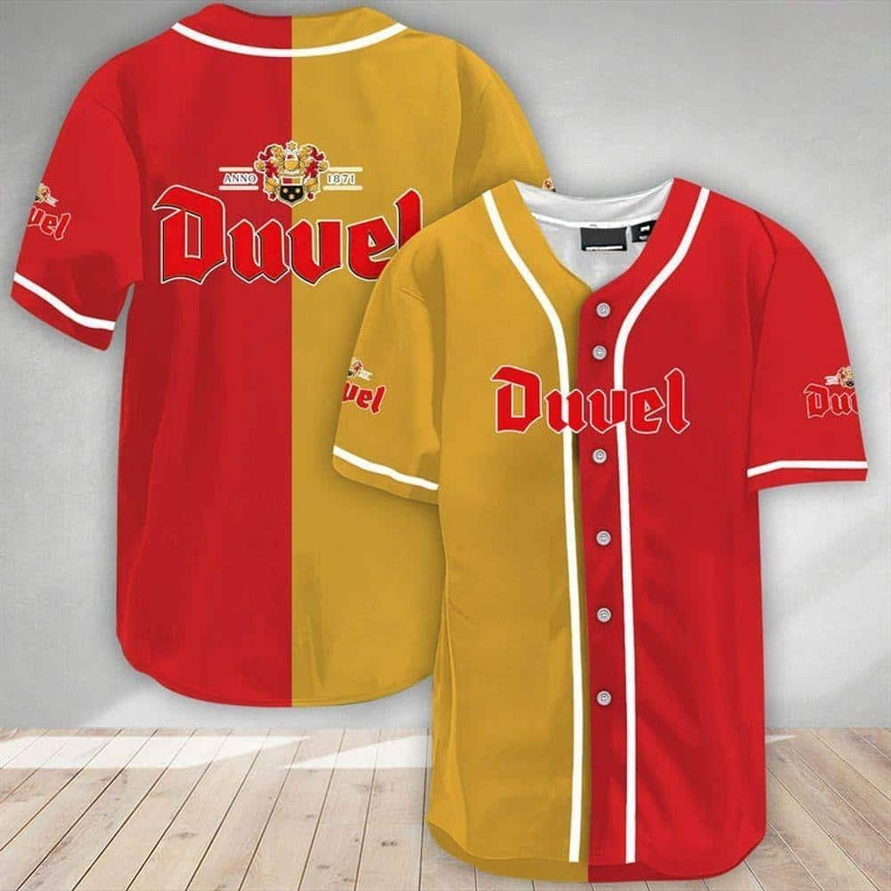 Yellow And Red Split Duvel Beer Baseball Jersey Gift For Best Friend