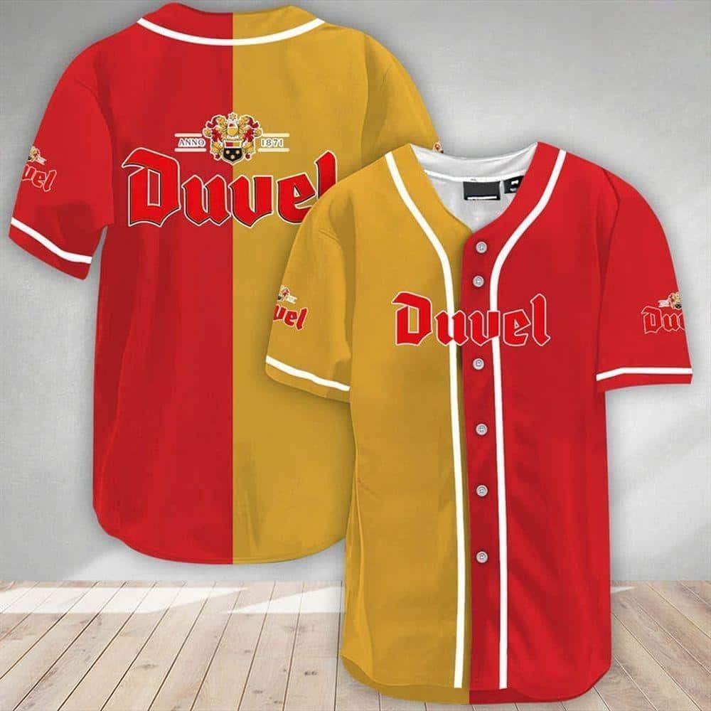 Yellow And Red Split Duvel Beer Baseball Jersey Gift For Best Friend Yellow And Red Split Duvel Beer Baseball Jersey Gift For Best Friend