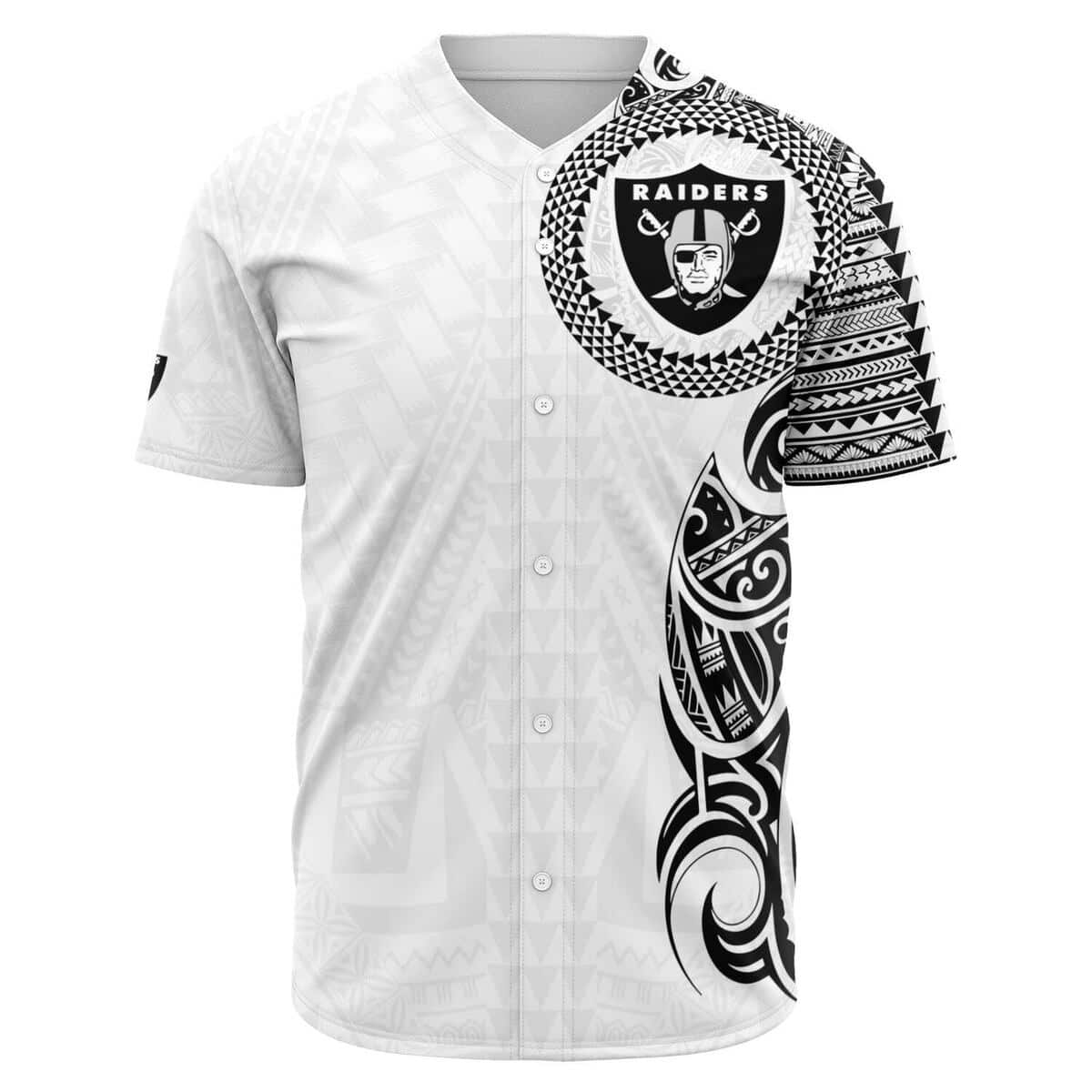 White NFL Las Vegas Raiders Baseball Jersey Polynesian Pattern