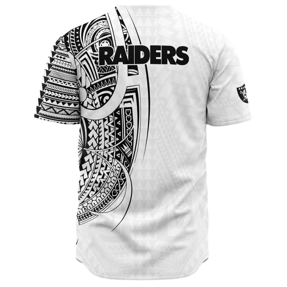 White NFL Las Vegas Raiders Baseball Jersey Polynesian Pattern White NFL Las Vegas Raiders Baseball Jersey Polynesian Pattern