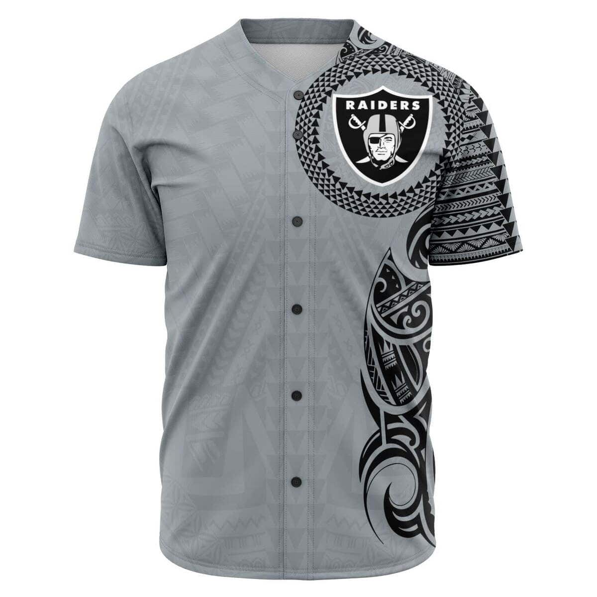 Gray NFL Las Vegas Raiders Baseball Jersey Polynesian Pattern