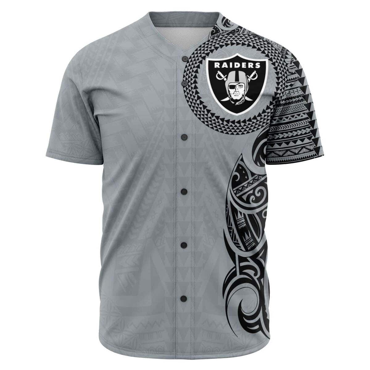 Gray NFL Las Vegas Raiders Baseball Jersey Polynesian Pattern Gray NFL Las Vegas Raiders Baseball Jersey Polynesian Pattern