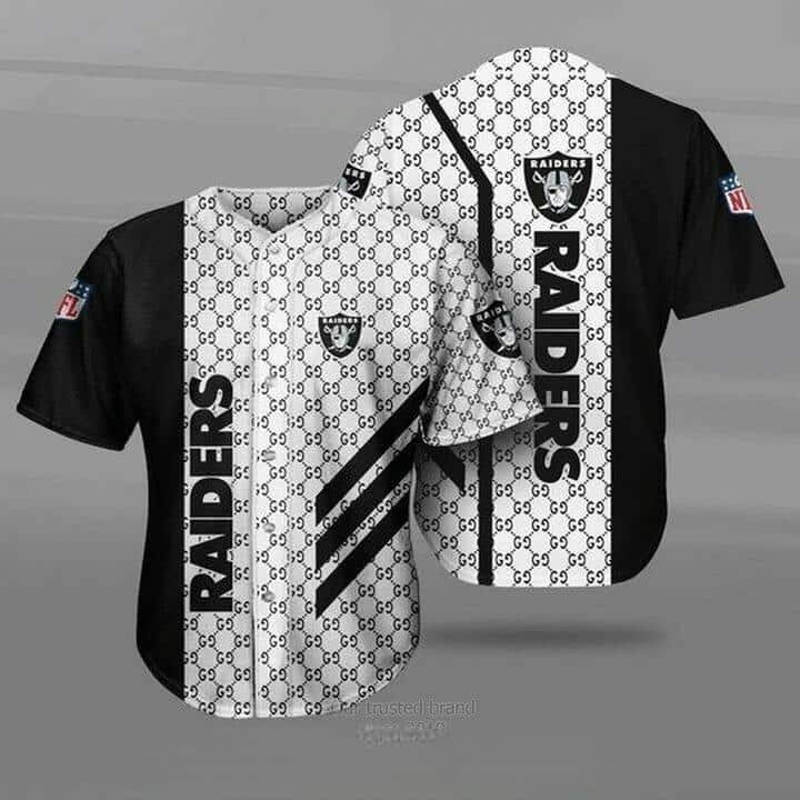 NFL Las Vegas Raiders Baseball Jersey Gucci Parody Gift For Sporty Husband NFL Las Vegas Raiders Baseball Jersey Gucci Parody Gift For Sporty Husband