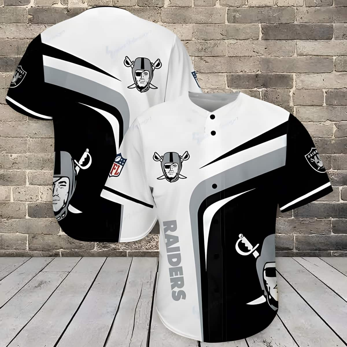 NFL Las Vegas Raiders White Black Baseball Jersey Gift For Sport Dad