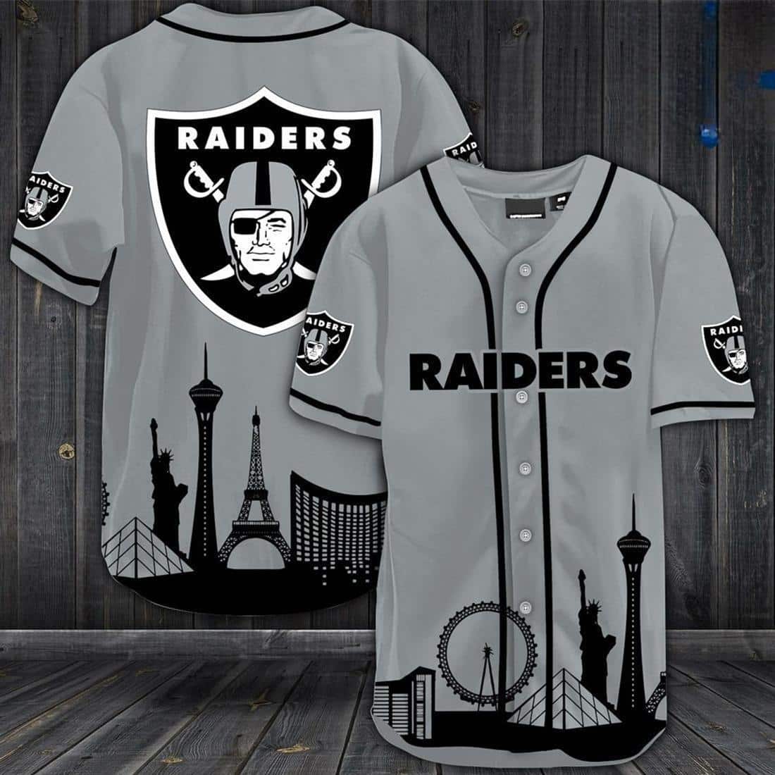 NFL Las Vegas Raiders Baseball Jersey Statue of Liberty And Landmarks NFL Las Vegas Raiders Baseball Jersey Statue of Liberty And Landmarks