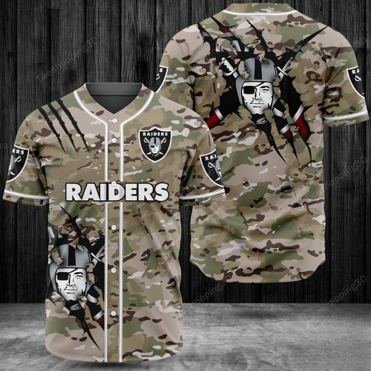 NFL Las Vegas Raiders Baseball Jersey Camouflage Pattern NFL Las Vegas Raiders Baseball Jersey Camouflage Pattern