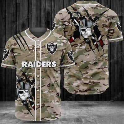 NFL Las Vegas Raiders Baseball Jersey Camouflage Pattern NFL Las Vegas Raiders Baseball Jersey Camouflage Pattern