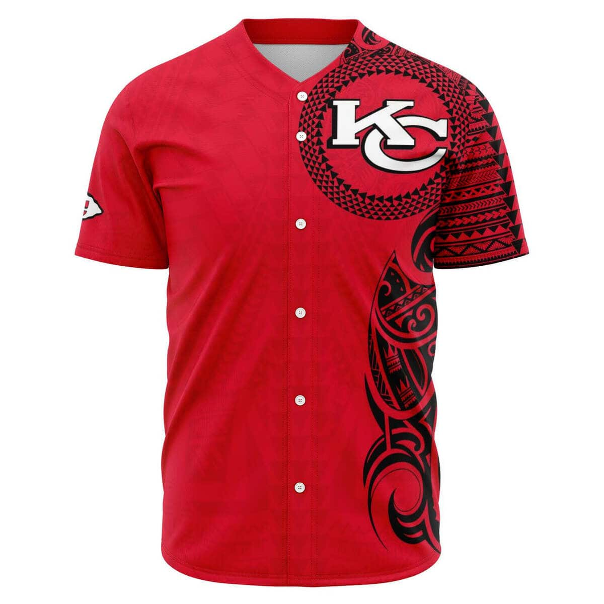 Red NFL Kansas City Chiefs Baseball Jersey Polynesian Pattern