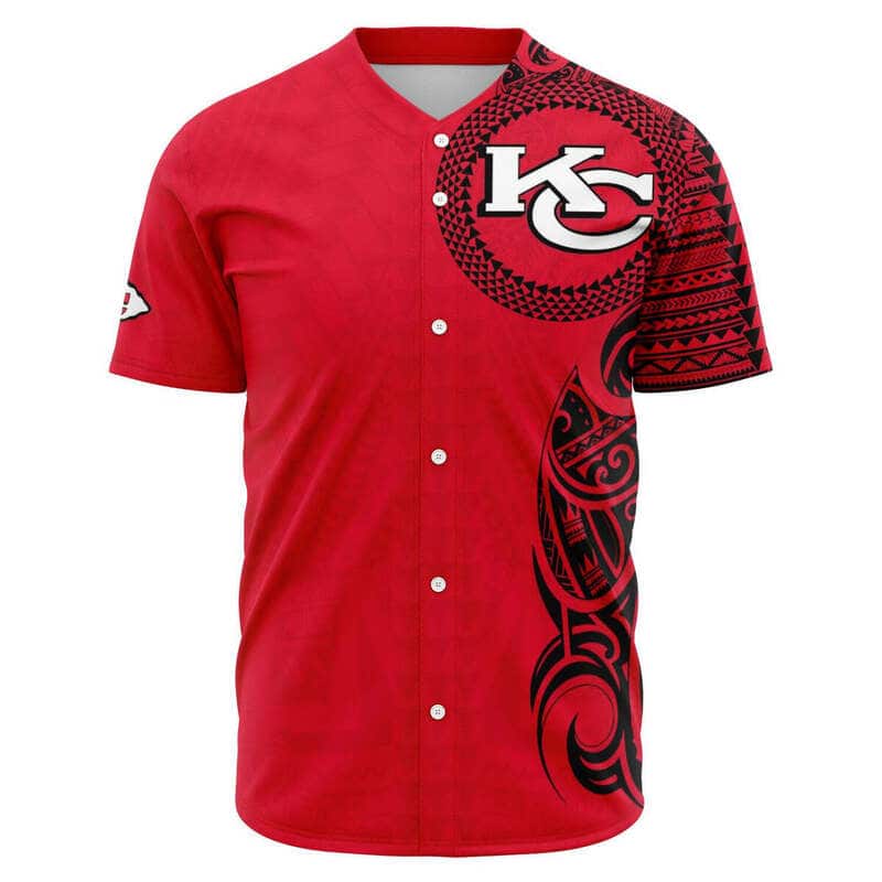 Red NFL Kansas City Chiefs Baseball Jersey Polynesian Pattern Red NFL Kansas City Chiefs Baseball Jersey Polynesian Pattern