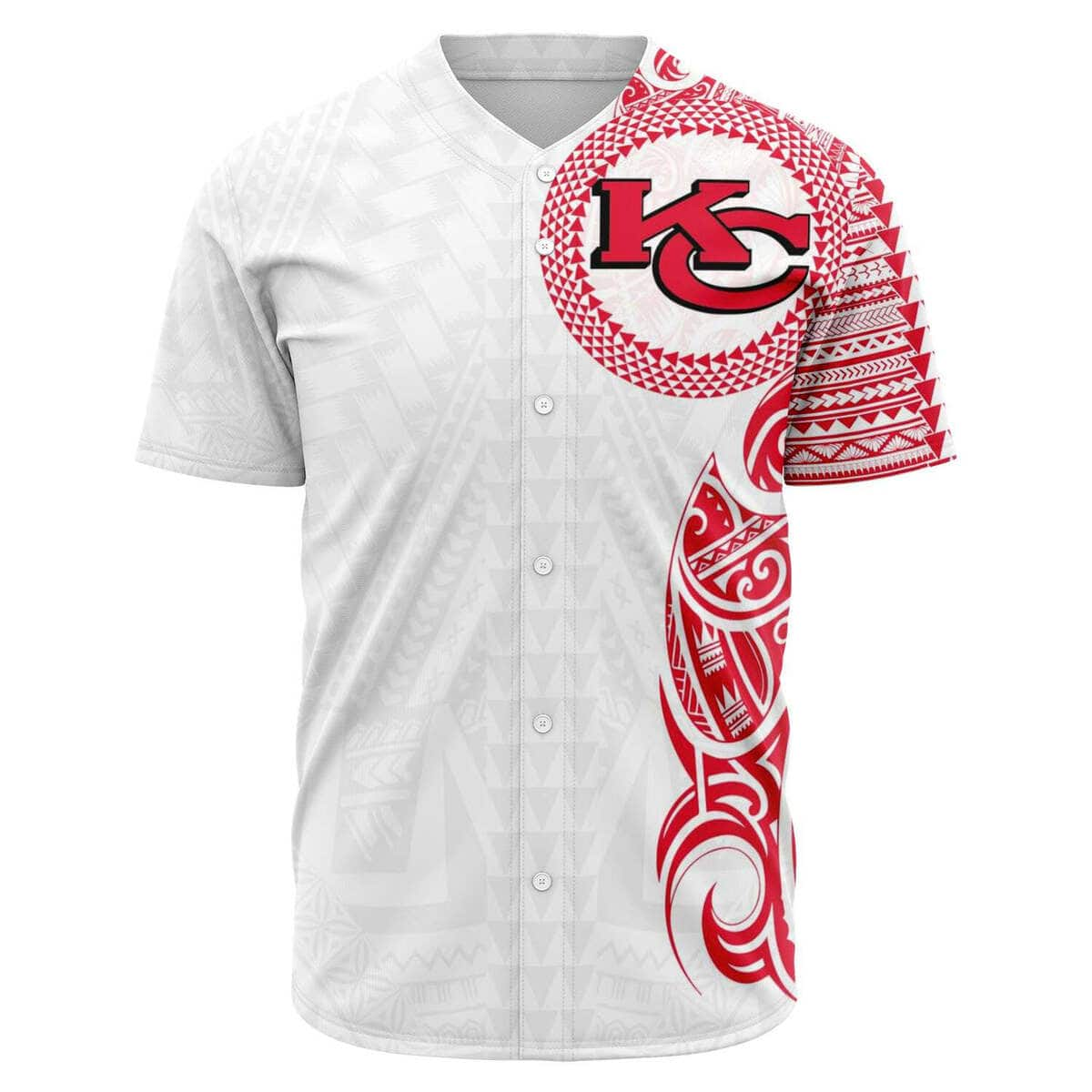 White NFL Kansas City Chiefs Baseball Jersey Polynesian Pattern