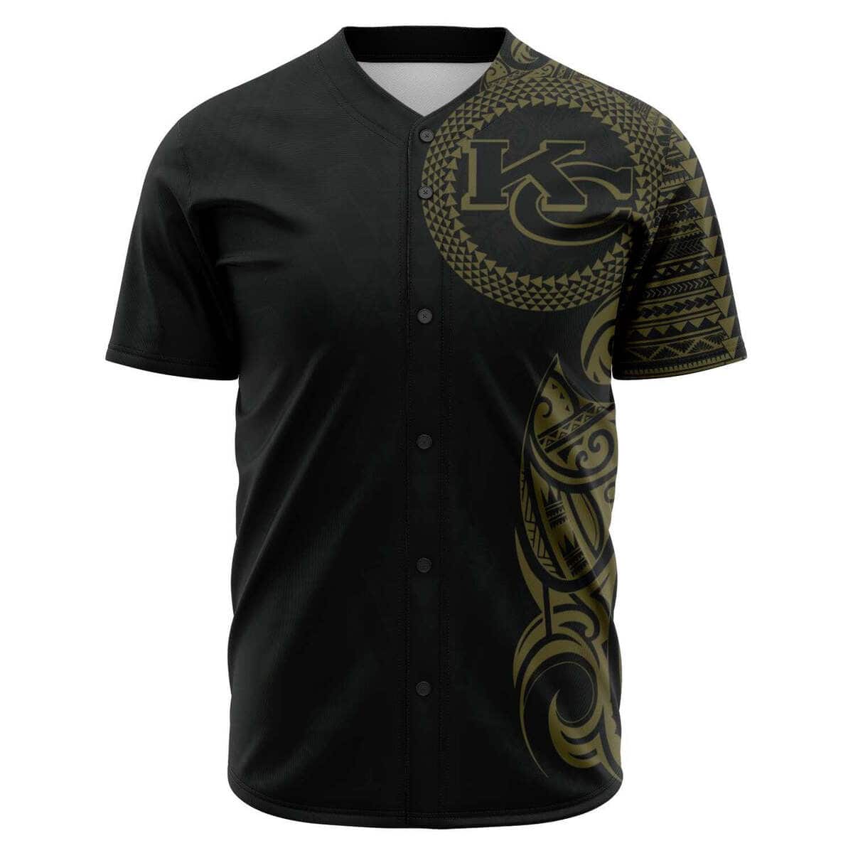 Black NFL Kansas City Chiefs Baseball Jersey Polynesian Pattern Black NFL Kansas City Chiefs Baseball Jersey Polynesian Pattern
