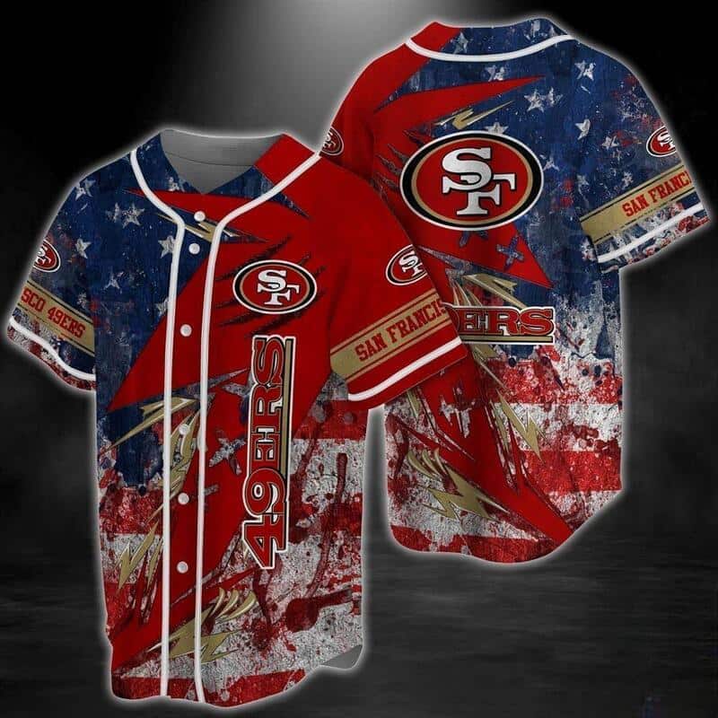 NFL San Francisco 49ers Baseball Jersey US Flag Gift For Sport Dad NFL San Francisco 49ers Baseball Jersey US Flag Gift For Sport Dad