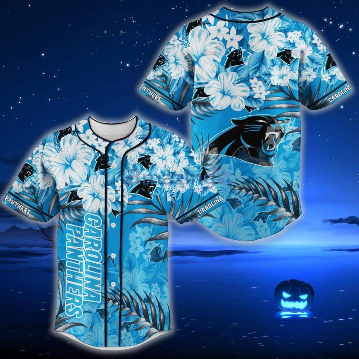 NFL Carolina Panthers Baseball Jersey Tropical Flower