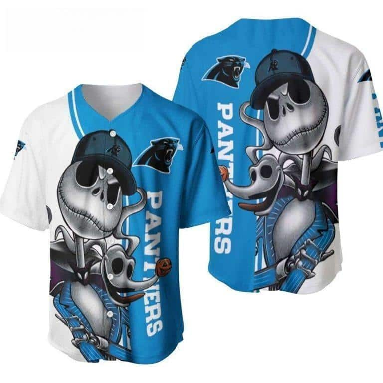 NFL Carolina Panthers Baseball Jersey Jack Skellington And Zero