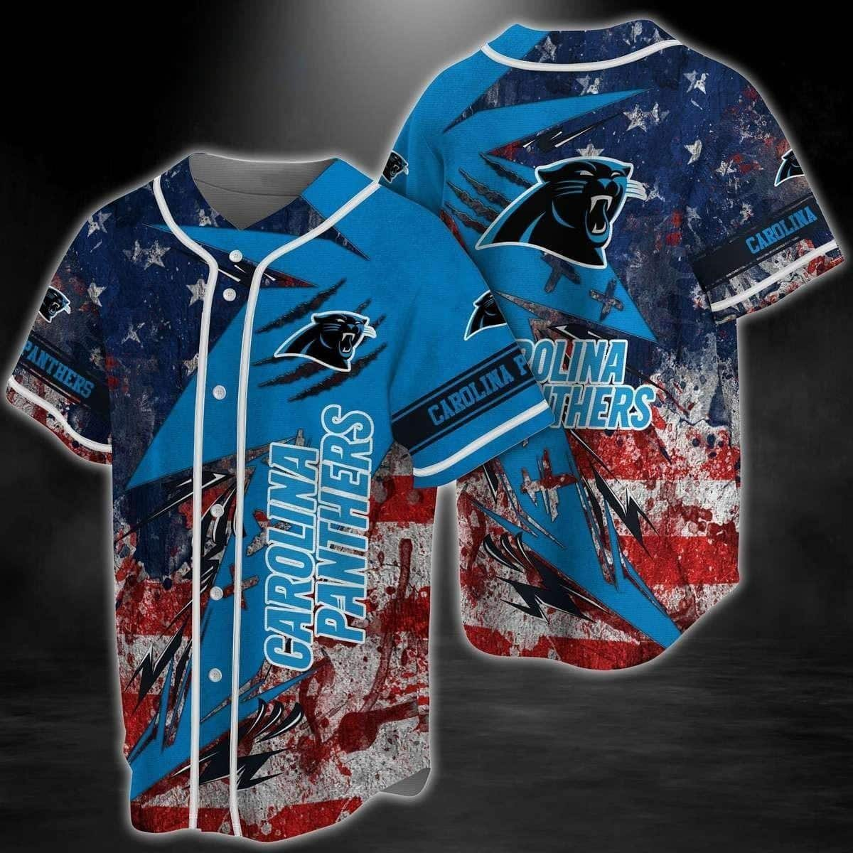 NFL Carolina Panthers Baseball Jersey America Flag Pattern Gift For Sporty Husband