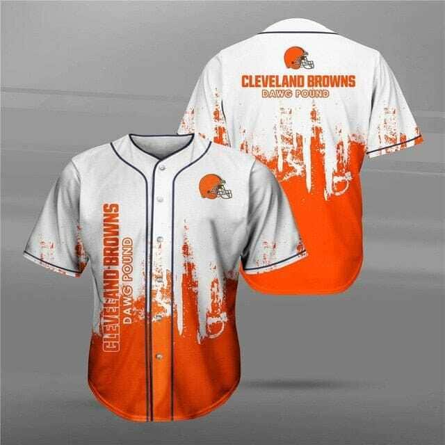 NFL Cleveland Browns White Orange Baseball Jersey Gift For Football Fans NFL Cleveland Browns White Orange Baseball Jersey Gift For Football Fans