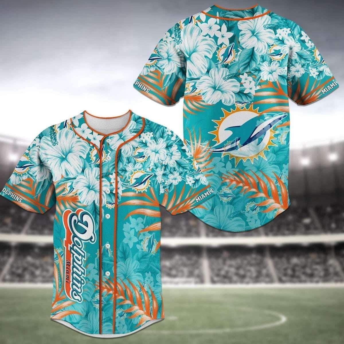 NFL Miami Dolphins Baseball Jersey Hibiscus Flowers Gift For Football Fans