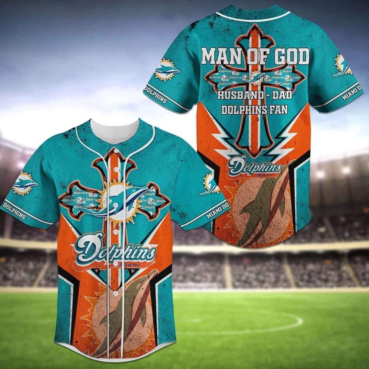 NFL Miami Dolphins Baseball Jersey Man Of God Husband Dad Dolphins Fan NFL Miami Dolphins Baseball Jersey Man Of God Husband Dad Dolphins Fan